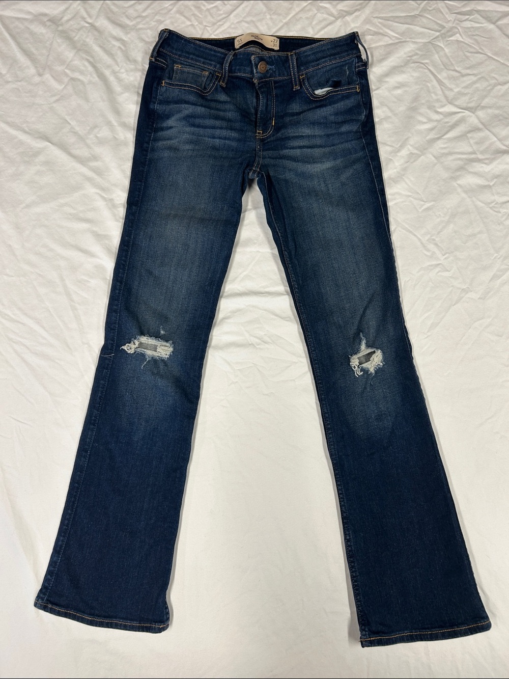 Hollister Low Rise Distressed Bootcut Jeans Dark Wash Size 5 Short W27 L31